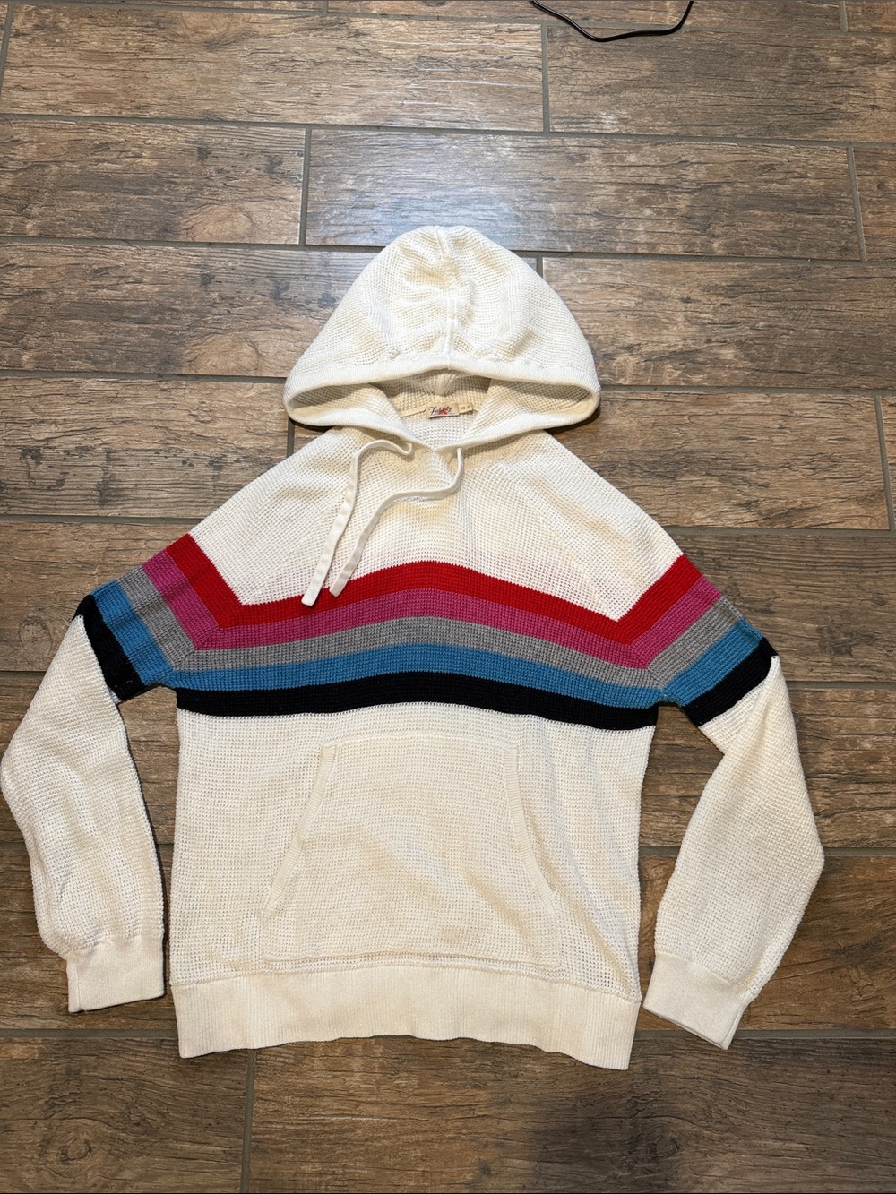 Faherty Cream Hooded Sweater Pullover with Multicolor Stripes
